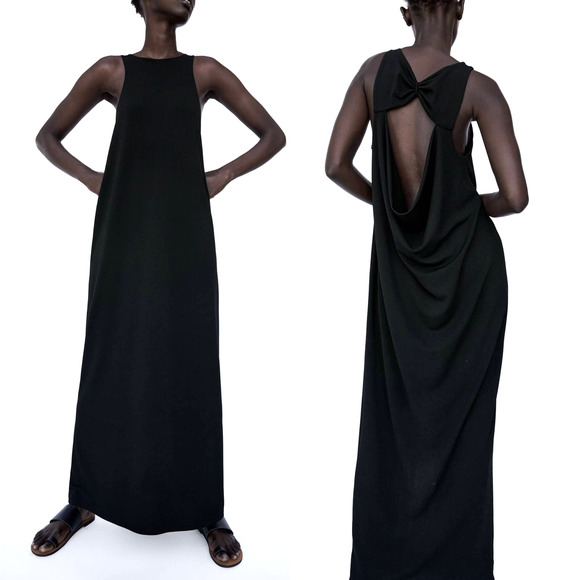 ZARA DRAPED BACK MAXI DRESS BLACK M - Picture 4 of 15